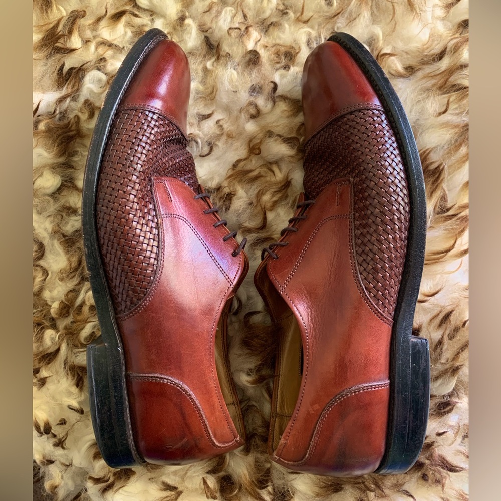 Allen Edmonds Lauderdale leather shoes, Oxford, woven, mahogany finish, 9D